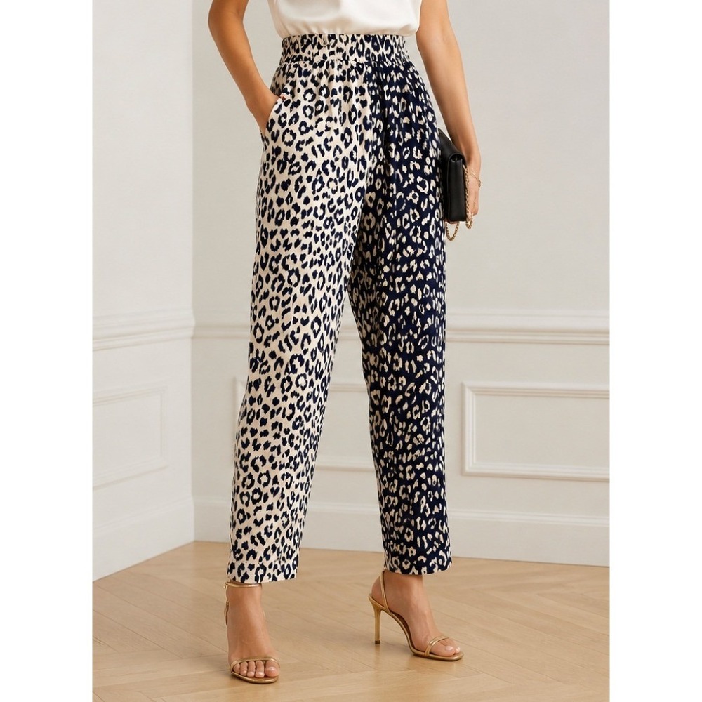 La Prestic Ouiston‎ Sz 0 | US Sz 4 Silk Leopard Print Pants Blue White Luxury